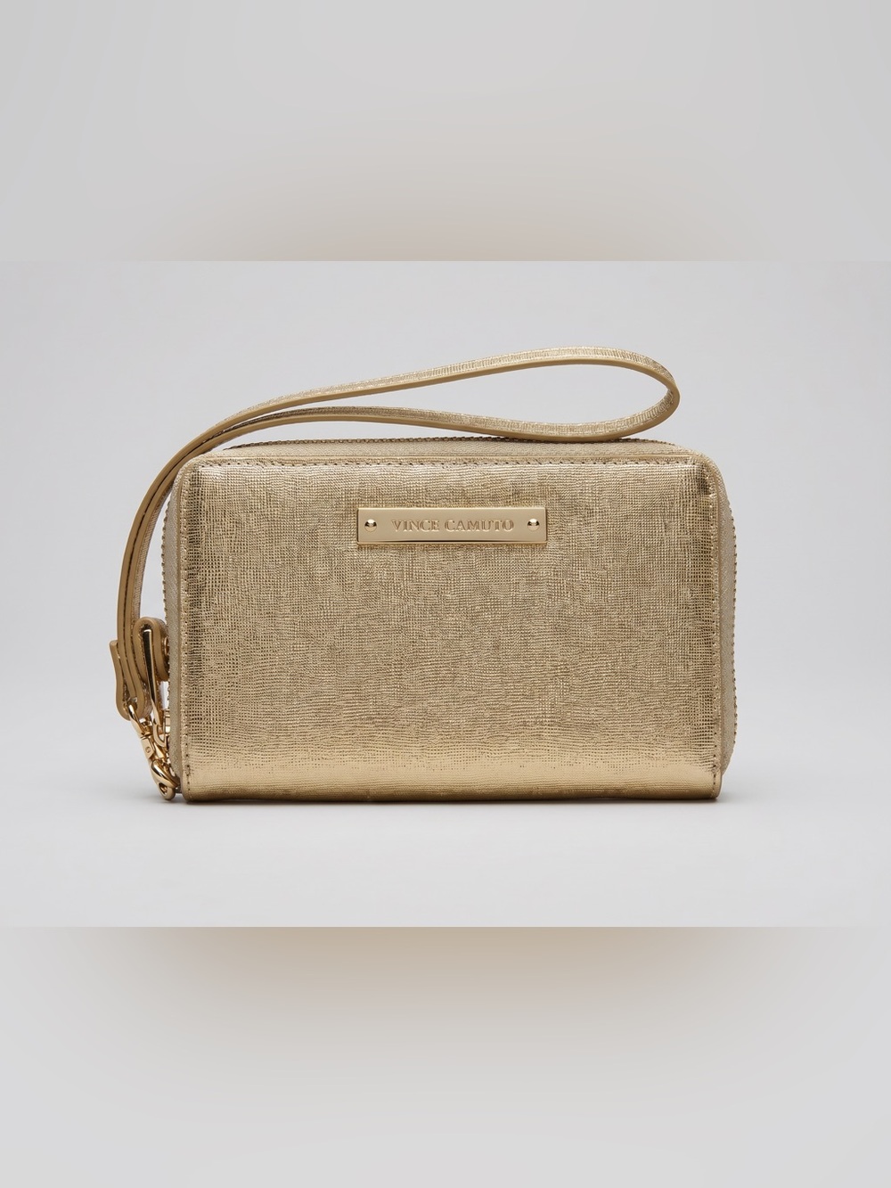 Vince Camuto Gold Metallic Wristlet Wallet | Zip Around | Textured Leather